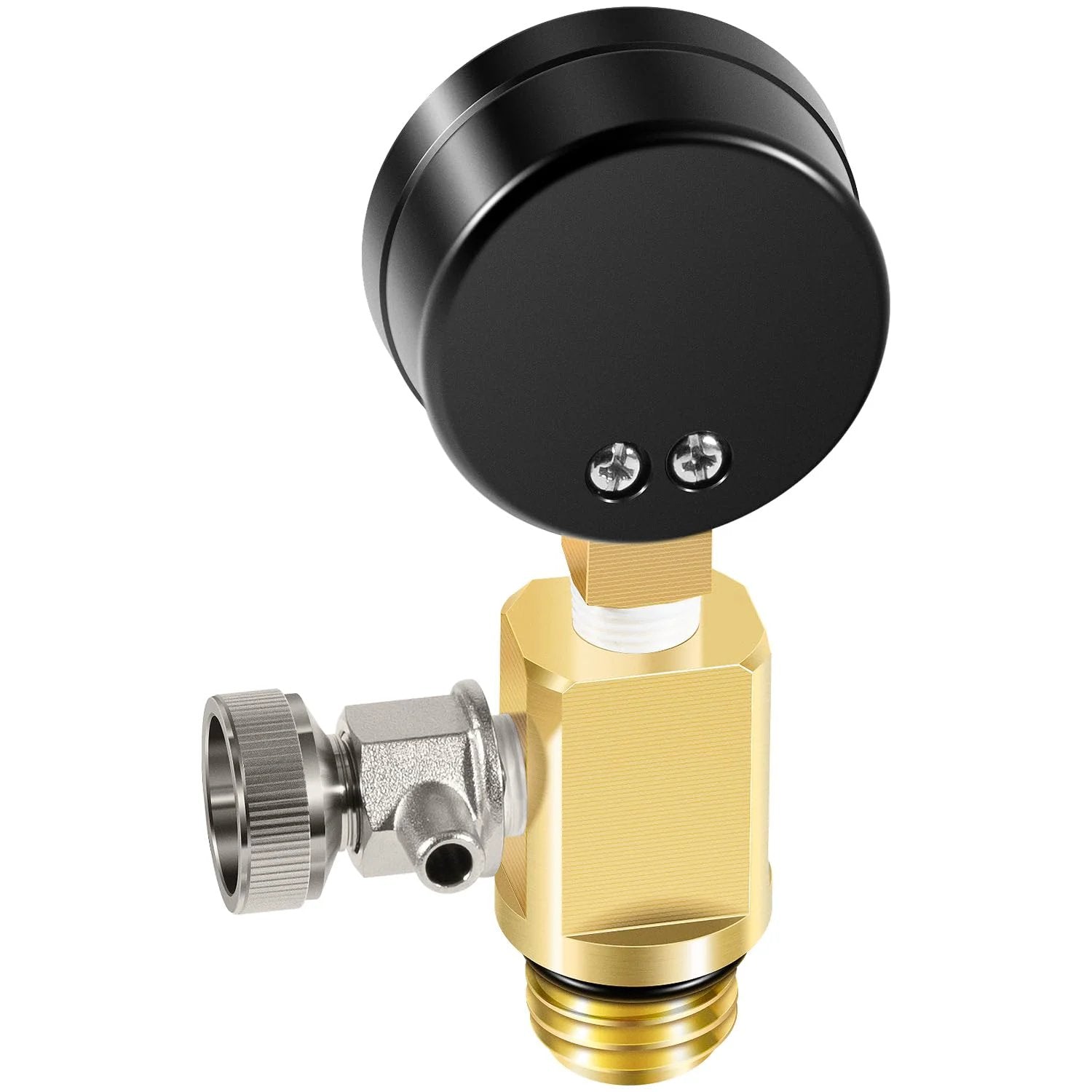 Brass Air Relief Valve With Pressure Gauge For Pool Filters Replacement Parts No Fuss Compatibility With FNS FNS Plus Clean And Clear Quad DE Predator Warrior EasyClean 4000 Series And More, close-up view.