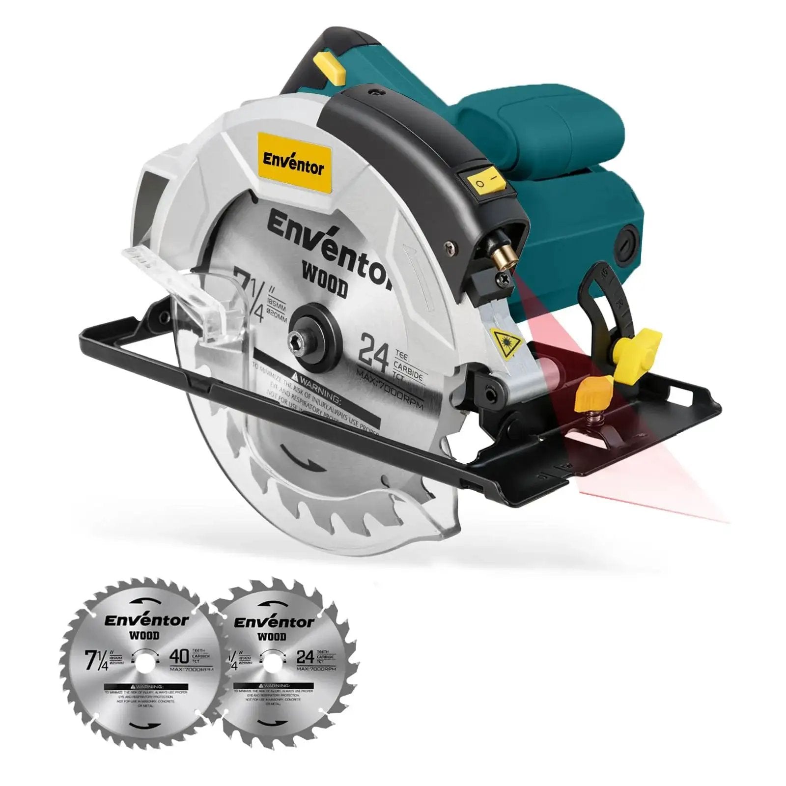 Powerful 7-1/4 Inch Circular Saw With A 10A Pure Copper Motor And Laser Guide Delivers 5800 RPM Includes Two Blades 40T And 24T