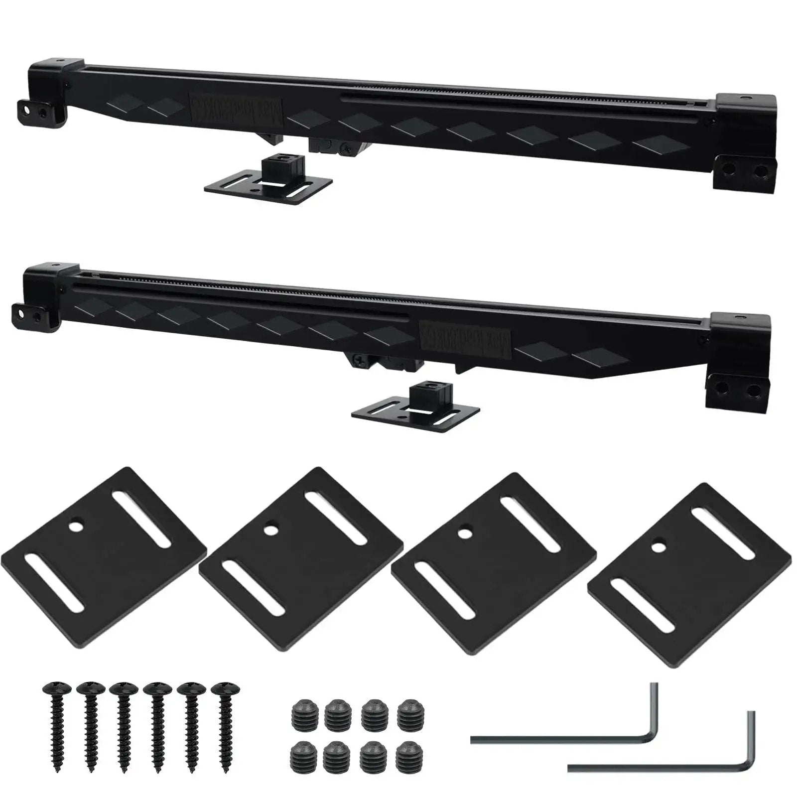 Two Piece Barn Door Soft Close Kit No Drill Version with adjustable door stoppers and actuator spacers, supports 70 to 160 lbs