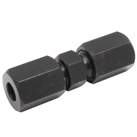 Leak Tight Built Tough One Quarter Inch High Pressure Compression Union For Steel Tubing Up To Five Thousand PSI Black Oxide Coated Steel