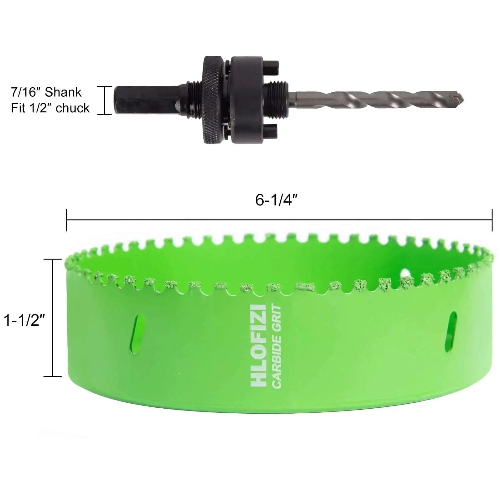 Six And A Quarter Inch Carbide Grit Hole Saw For Six Inch Recessed Lighting Installations, Cuts Through Stucco Drywall Plaster Cement Board And Plastic, Depth One And A Half Inch, Longer Life, Arbor Seven Sixteenth Inch, Fits Half Inch Chuck