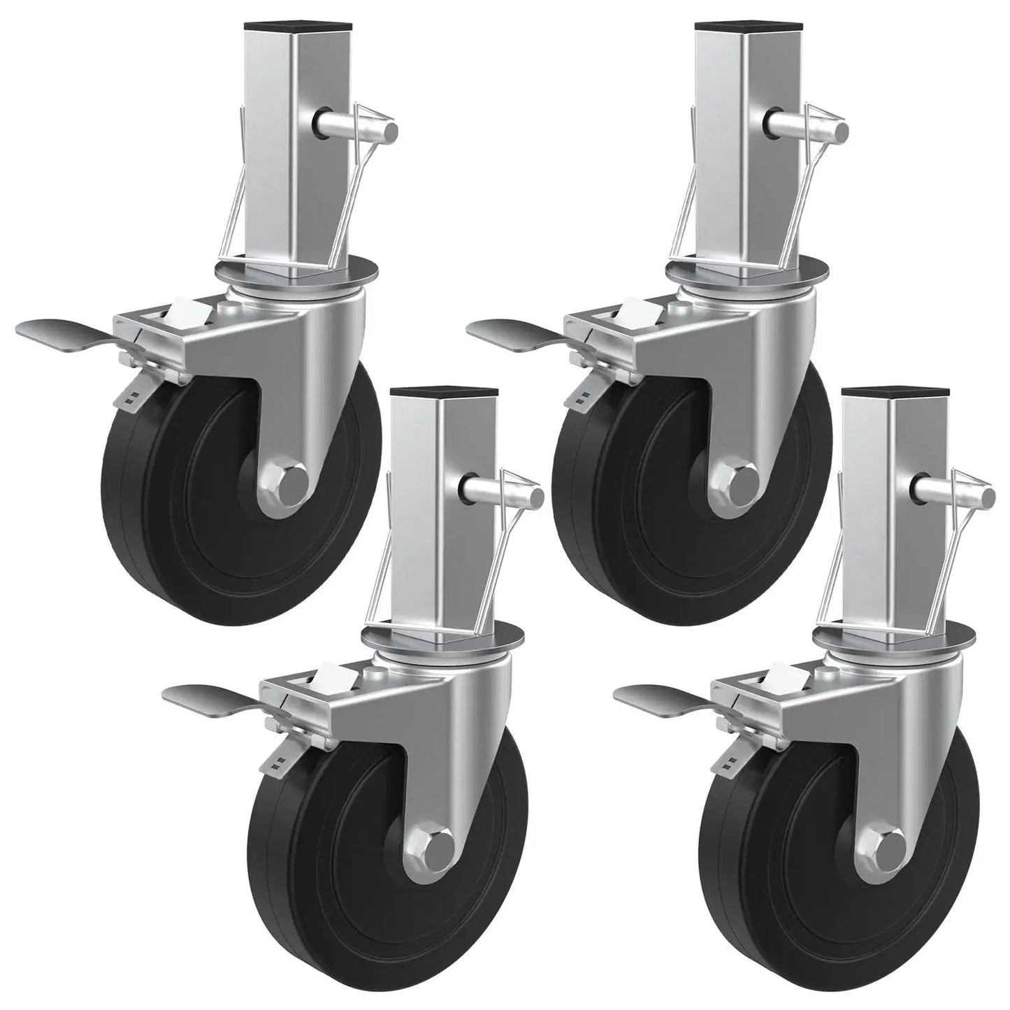 5 Inch Scaffolding Caster Set Of 4 With Heavy Duty Baker Wheels Dual Locking Brakes And Rubber Tires One And A Quarter Inch Square Stem Replacement For Six Foot Baker Scaffolds Each Caster Supports 440 Lbs Easy Swivel And Secure Lock