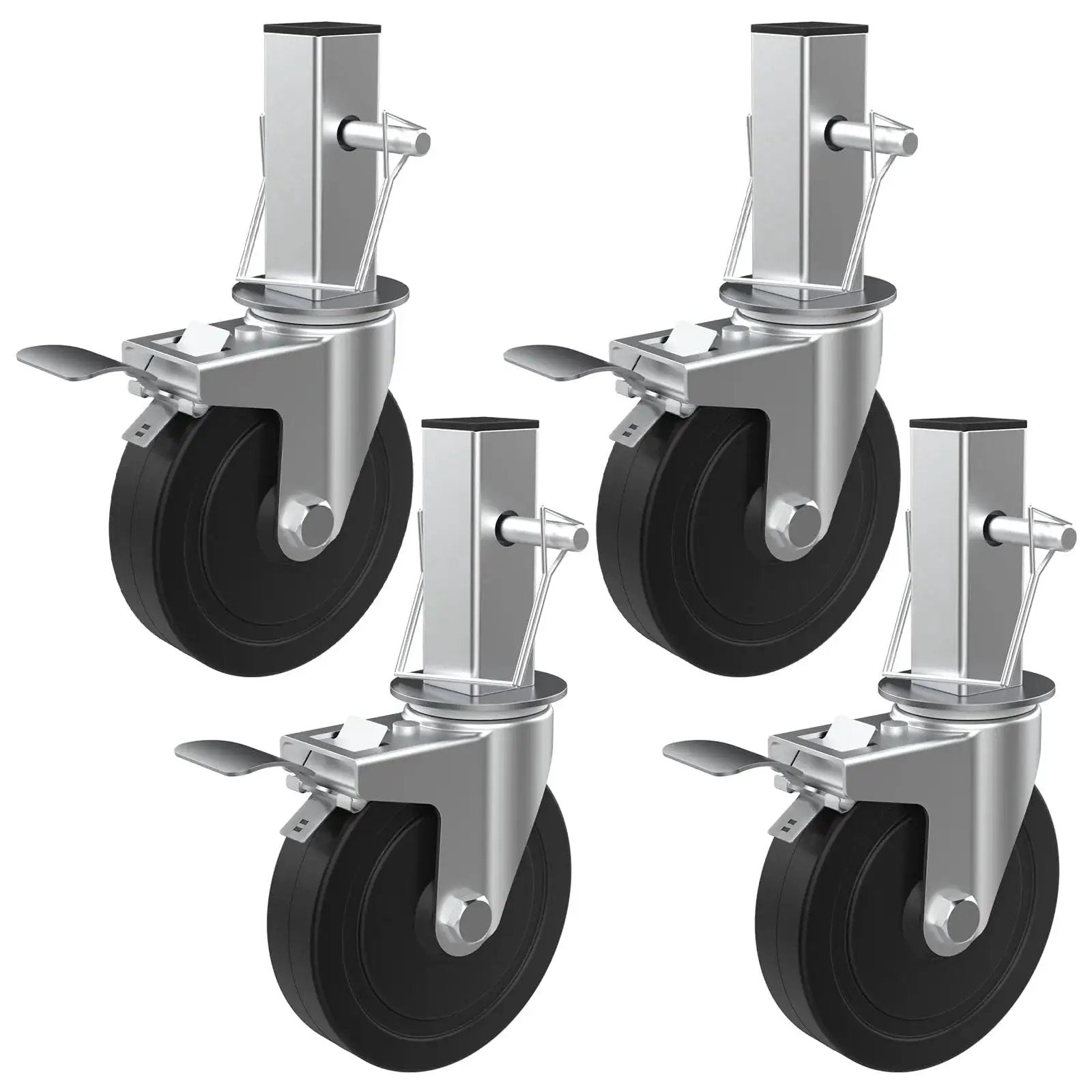 5 Inch Scaffolding Caster Set Of 4 With Heavy Duty Baker Wheels Dual Locking Brakes And Rubber Tires One And A Quarter Inch Square Stem Replacement For Six Foot Baker Scaffolds Each Caster Supports 440 Lbs Easy Swivel And Secure Lock