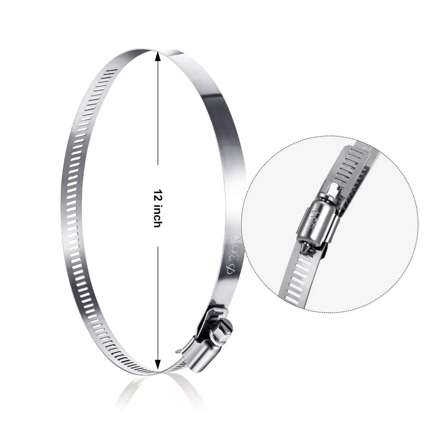 12 Inch Adjustable 304 Stainless Steel Duct Clamps Worm Gear Hose Clamps for Pipe Intercooler Plumbing Tube and Fuel Line