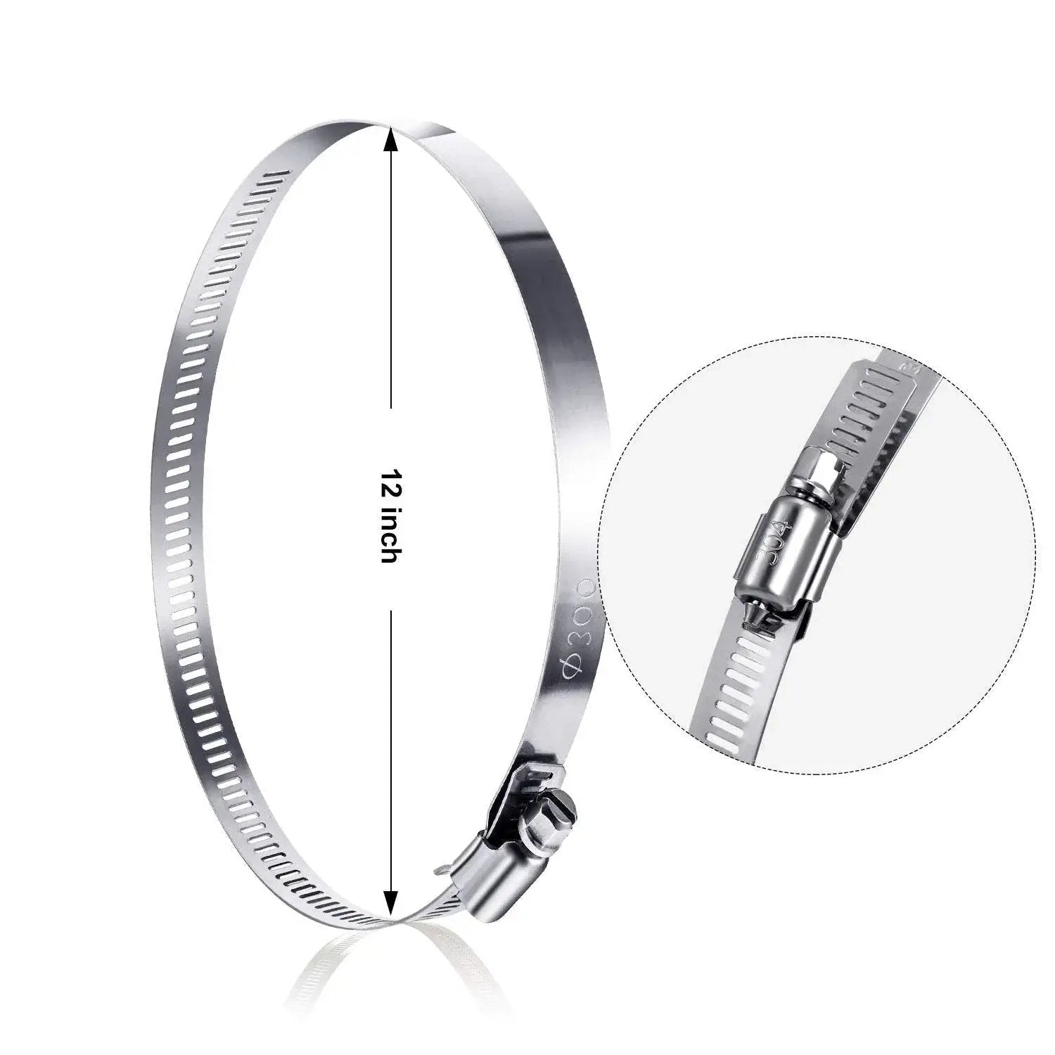 12 Inch Adjustable 304 Stainless Steel Duct Clamps Worm Gear Hose Clamps for Pipe Intercooler Plumbing Tube and Fuel Line