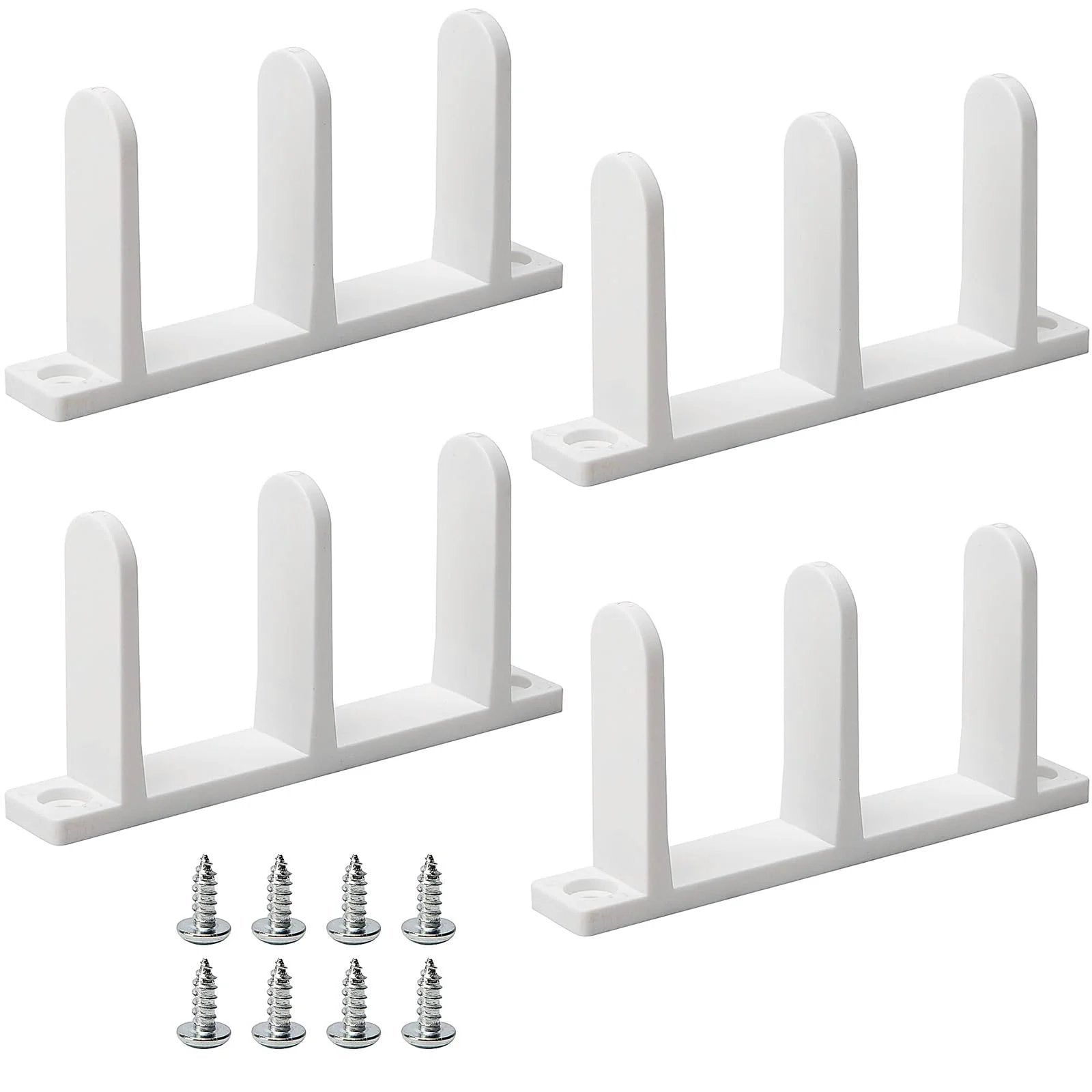 4 Pack Universal Sliding Door Bottom Guide In White ABS Floor Track For One And Three Eighths Inch Thick Closet And Cabinet Doors Includes Mounting Screws And Side Support To Keep Doors Centered And Sliding Smoothly