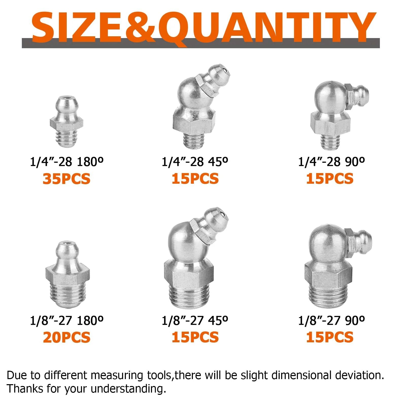 Grease Fitting Replacement Kit SAE And Metric With One Quarter Inch And One Eighth Inch Straight And 45 Degree And 90 Degree Zerks
