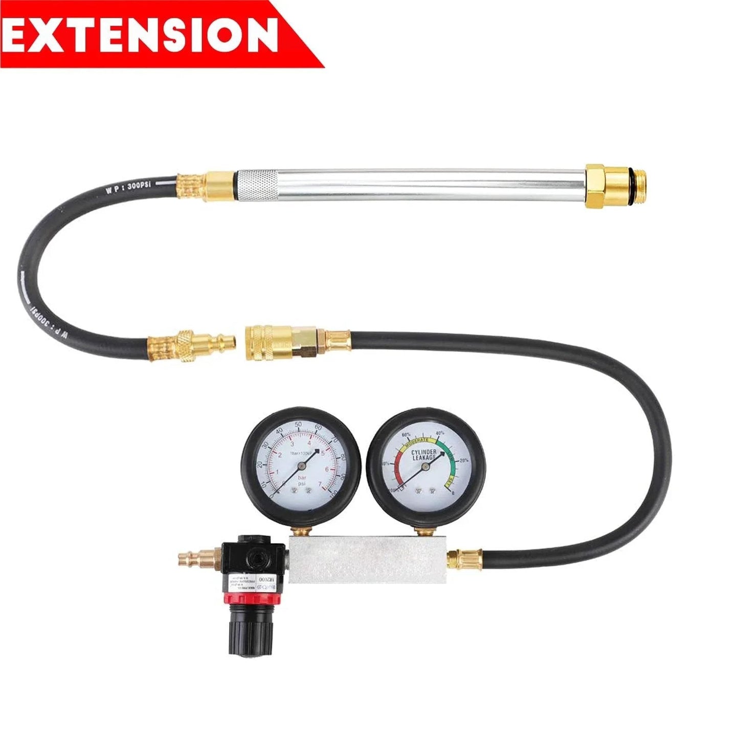 Multi Function Cylinder Leak Down Tester Kit For Gasoline Engines With Dual Gauge Extension Rod And Leakage Rate Test Capabilities