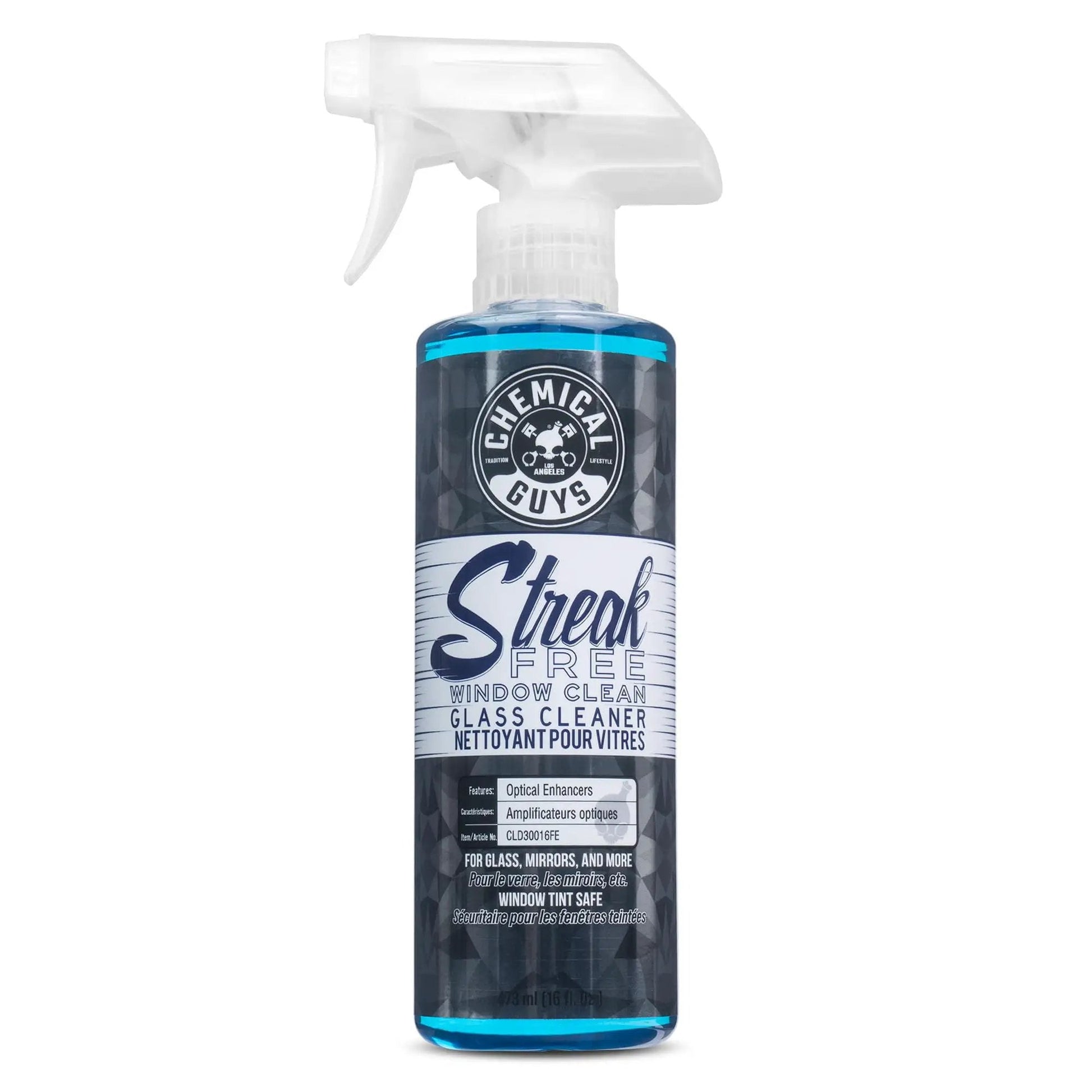 Streak Free Glass And Window Cleaner That Delivers Crystal Clear Windows For Car, Truck, SUV And Home, Mirrors And Navigation Screens, Ammonia Free And Safe On Tinted Glass 473 Ml From Chemical Guys in a spray bottle.