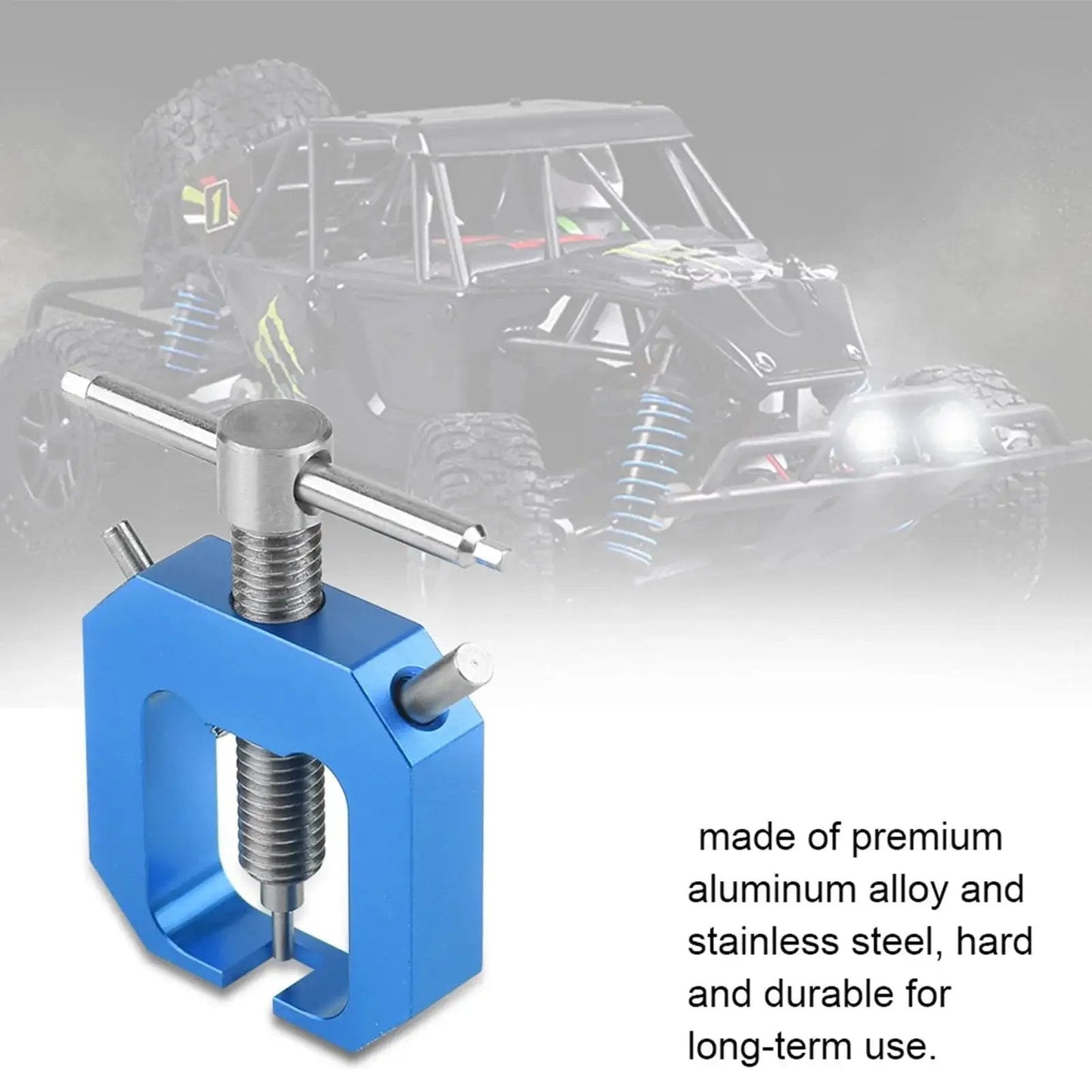Mini RC Pinion Bearing Puller Stainless Steel Gear Puller For Small Gears shown in blue with an RC car background