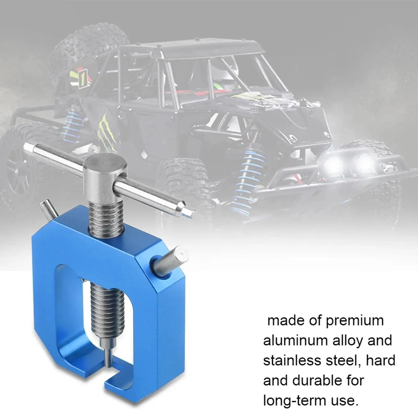 Mini RC Pinion Bearing Puller Stainless Steel Gear Puller For Small Gears shown in blue with an RC car background