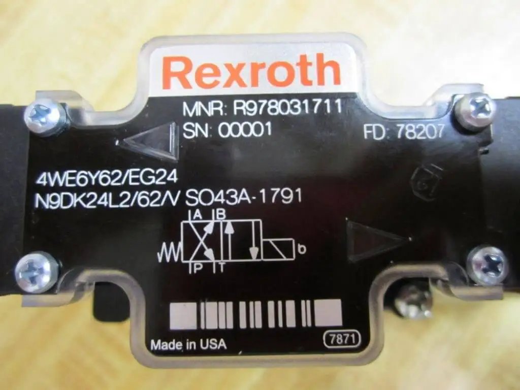 Directional control solenoid R978031711 2WE6Y62/EG24 N9DK24L2/62 24 VDC hydraulic proportional valve OEM replacement label