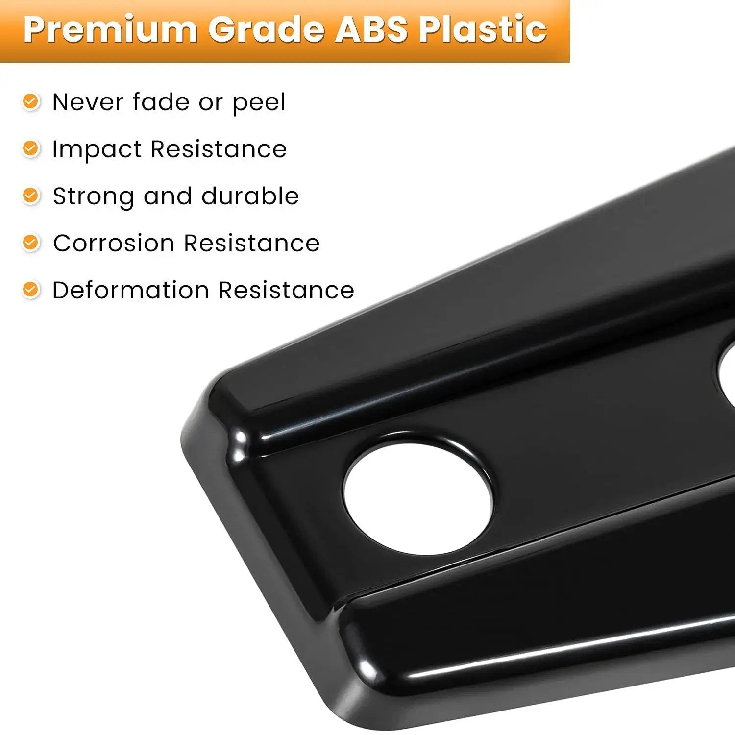 Close-up of black Door Hinge Trim Kit for Wrangler JK JKU 2007-2018 Black 8 Piece showing ABS plastic details.