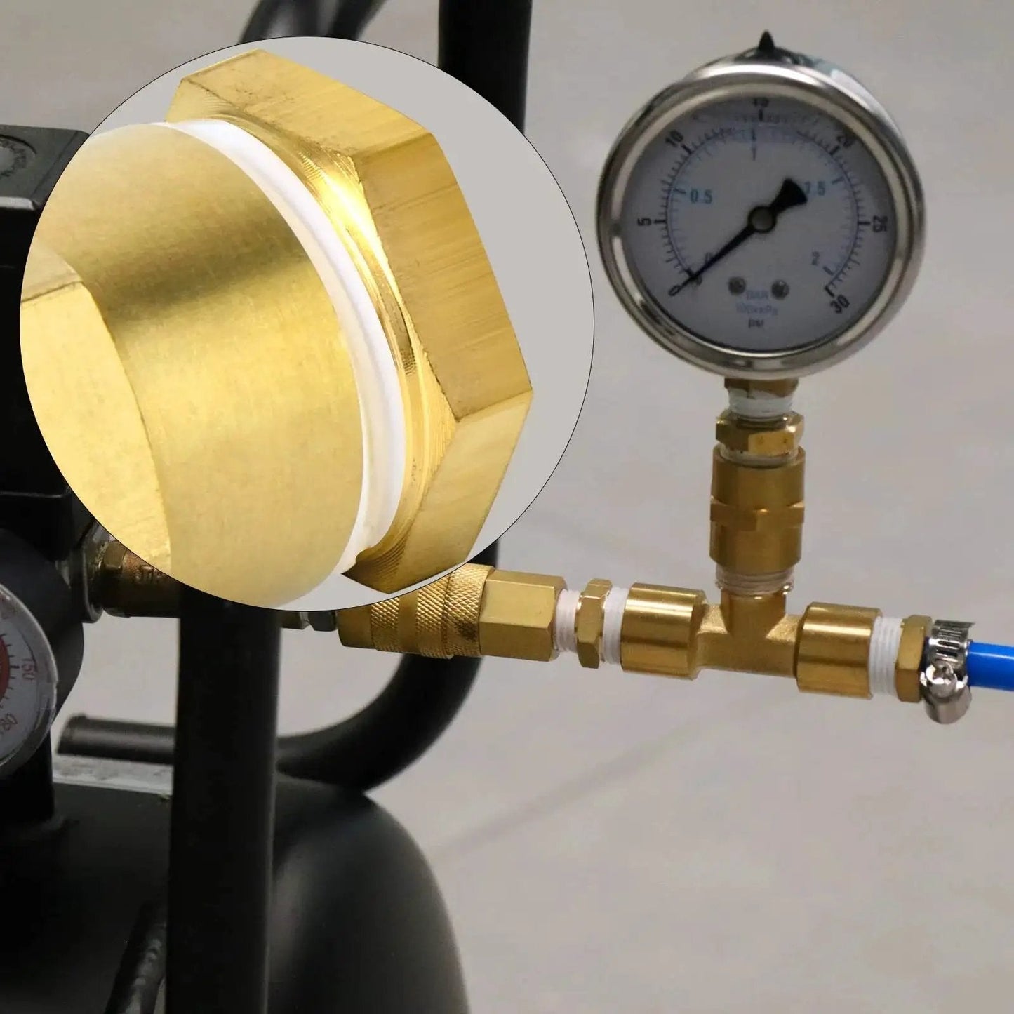 Brass Reducer Hex Bushing Pipe Fitting One Inch NPT Male To Three Quarter Inch NPT Female Adapter 2 Pack installed in plumbing system