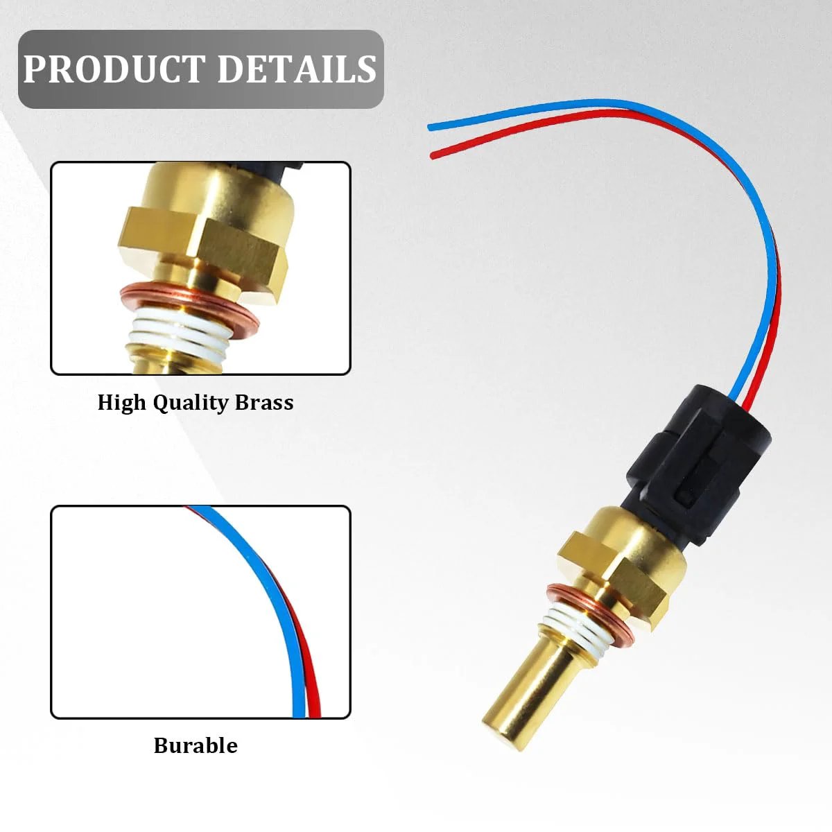 Engine Coolant Temperature Sensor With Connector Pigtail Harness Replacement OEM 19236568 compatible showing brass details.