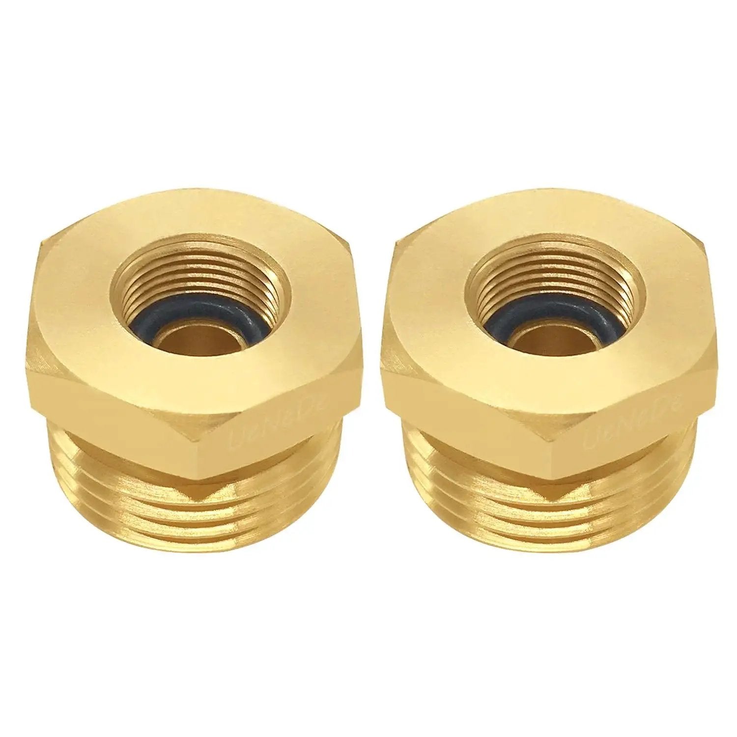 Brass Water Line Adapter 2 Pack Three Quarters GHT Male To Three Eighths Inch Compression Female Reducer Bushing with Rubber Washer