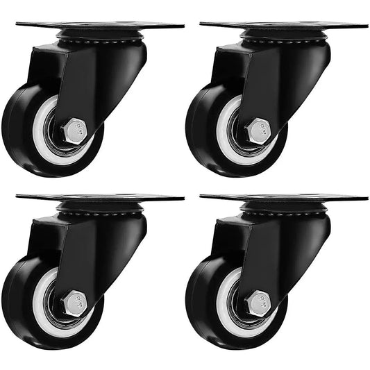 Swivel Caster Wheels Set Rubber Base With Top Plate Bearing Heavy Duty Pack Of 4 Black Non Brake 1.5 Inch Casters