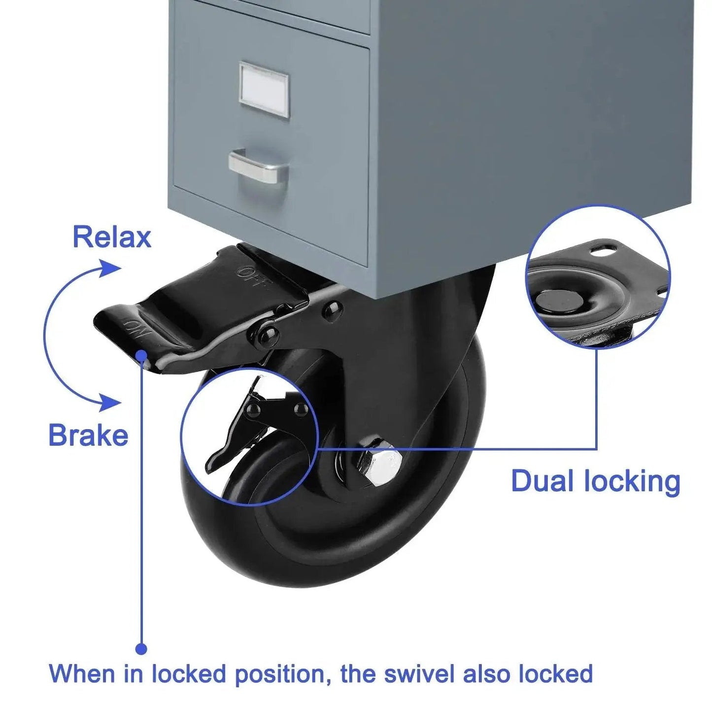 5 Inch Heavy Duty Caster Wheels No Noise Swivel Plate Casters with Brake Lock for Tables Cabinets Shelves and Industrial Trailers