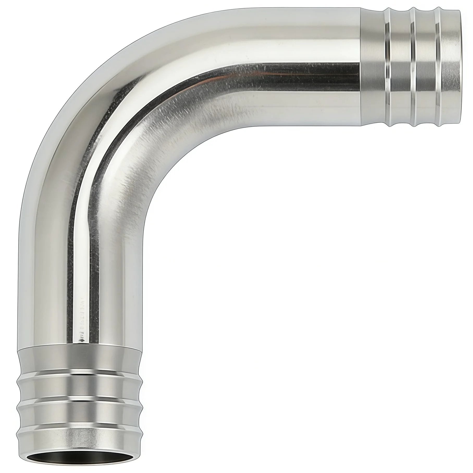 Stainless Steel Sanitary Hose Barb Fitting 2 Inch to 2 Inch 90 Degree Elbow Barbed Ends