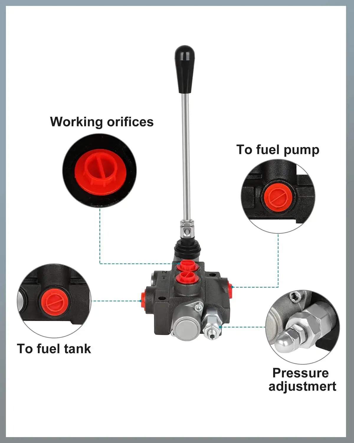 One Spool Hydraulic Pro Grade Flow Control Valve With 11 GPM At 3600 PSI G Ports Adjustable Relief Lever Handle diagram