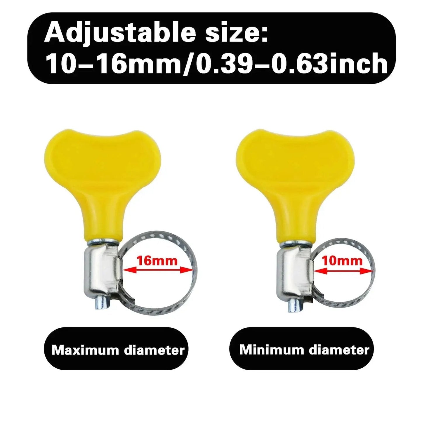 Stainless Steel Yellow Hose Clamps 10 To 16 Millimeters Adjustable Pack Of 20 for home brewing plumbing and automotive use