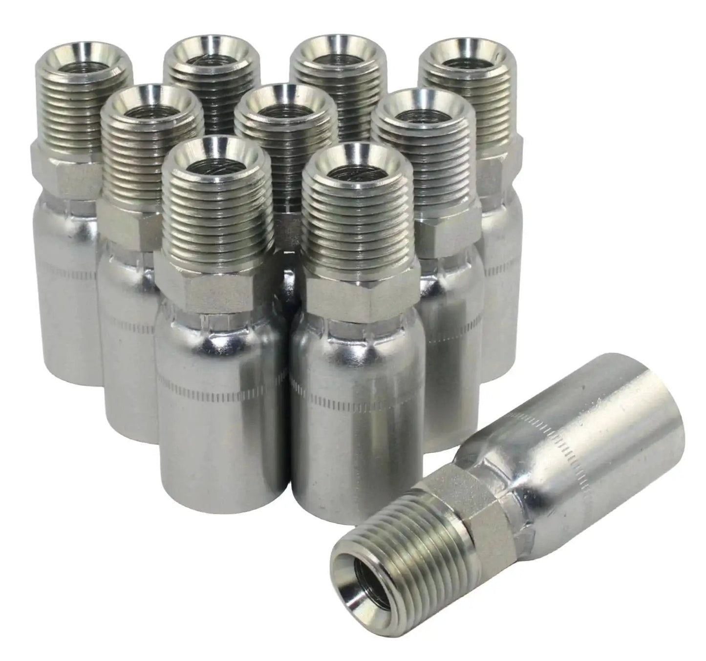 Ten Pack L-MP-04-04 One Quarter Inch ID Hydraulic Hose End Fittings With One Quarter Inch NPT Male Crimp Connection carbon steel