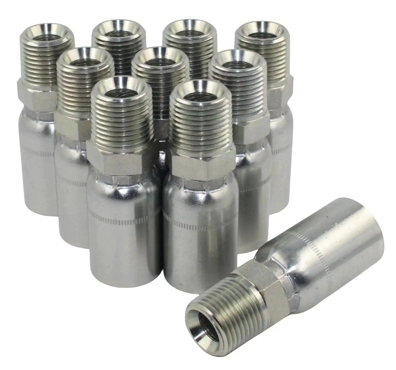 Ten Pack L-MP-04-04 One Quarter Inch ID Hydraulic Hose End Fittings With One Quarter Inch NPT Male Crimp Connection carbon steel