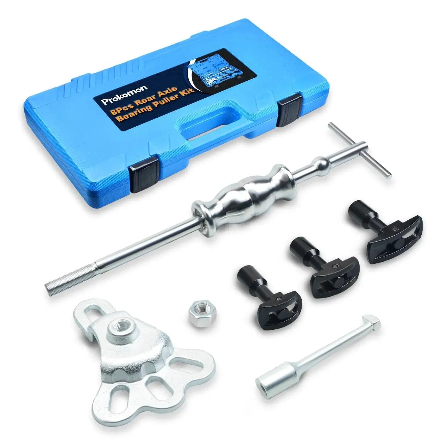 Rear Axle Bearing Puller Kit With Slide Hammer Yoke And 3 Adapters, Heavy Duty Bearing Removal Tool, 2.2 Pound Hammer, Steel Construction