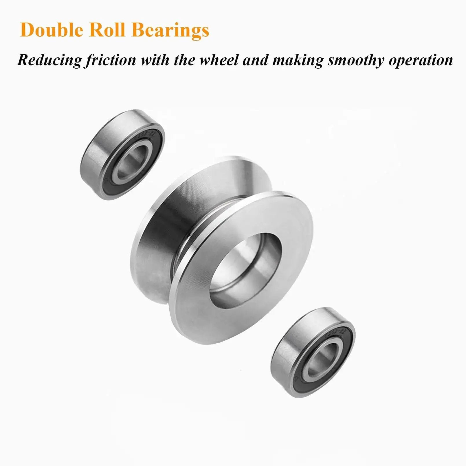 Heavy Duty Stainless Steel V Groove Gate Rollers With Bearings, shown with double roll bearings for smooth operation