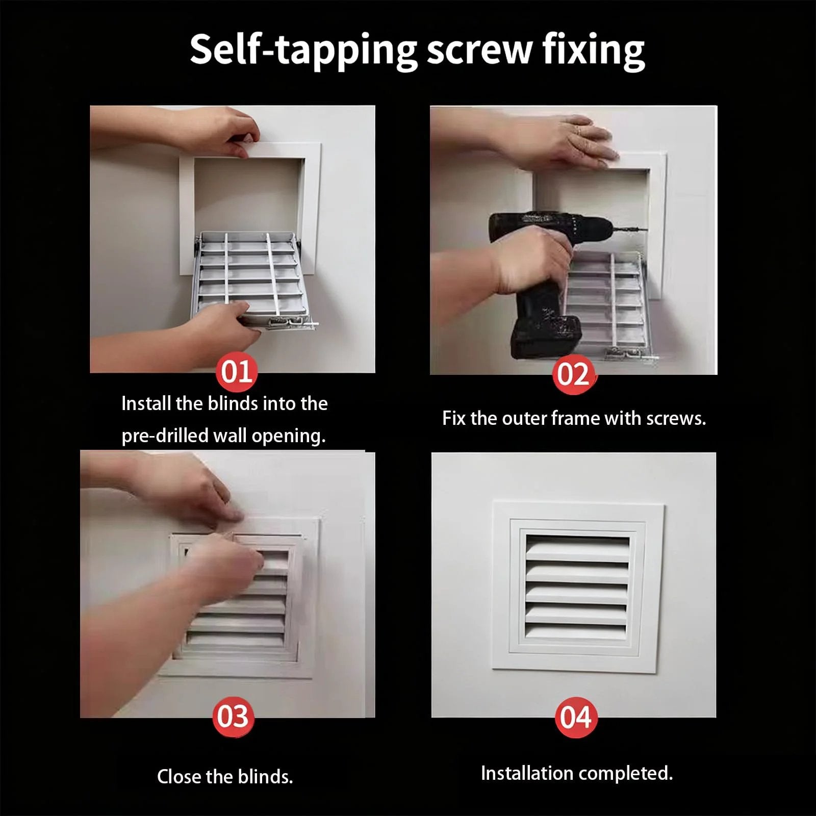 Four-step installation of 8x8 Inch Heavy Duty Aluminum Access Panel Door For Plumbing Electrical HVAC And Wall Ceiling Concealment With No Tools Needed Installation And Magnetic Closure Rustproof Corrosion Resistant Indoor Outdoor Durable Mount.