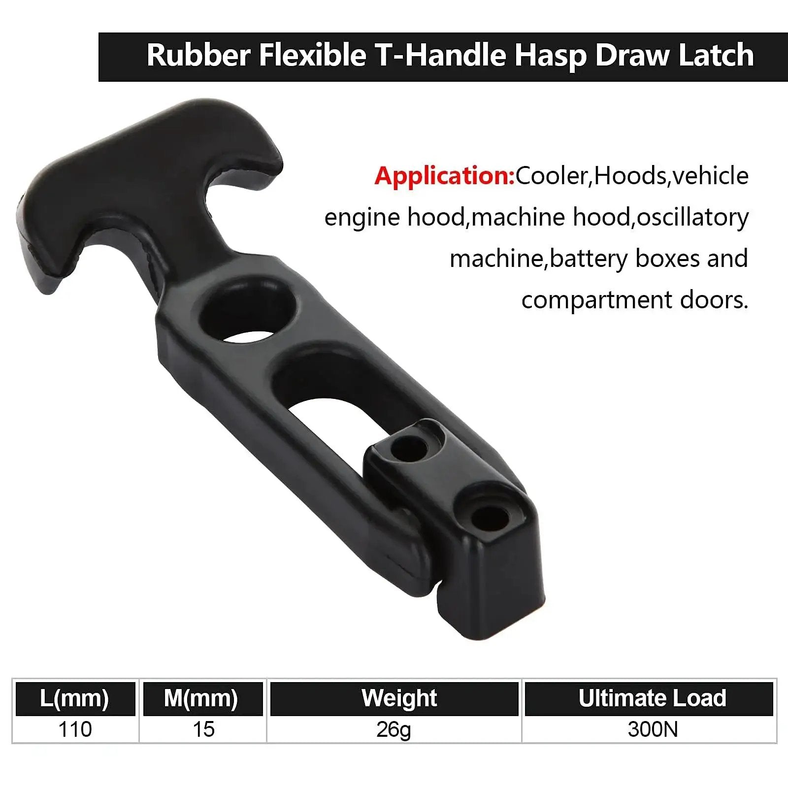 Close-up of a rubber T-handle draw latch for tool boxes, 4.3 inches, nylon/rubber material, Six Pack Rubber T Handle Draw Latch 4.3 Inch Hasp For Tool Boxes And Equipment visible.