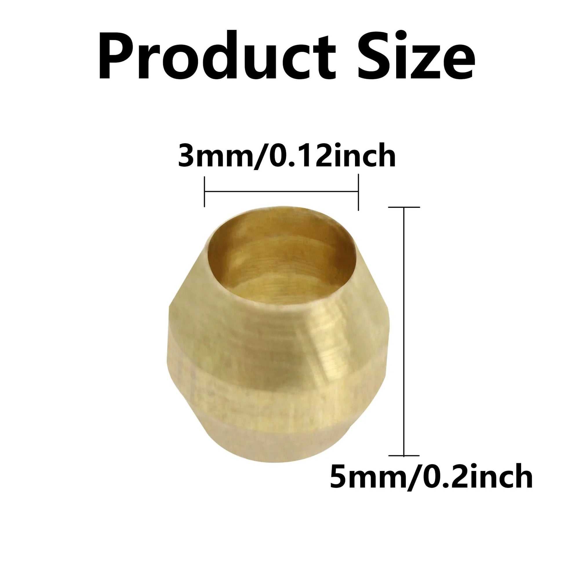 Brass Compression Sleeve Ferrules 3mm 1/8 Inch, 50 Pack Tube Fittings For Air Fuel Water Oil Lines with size details