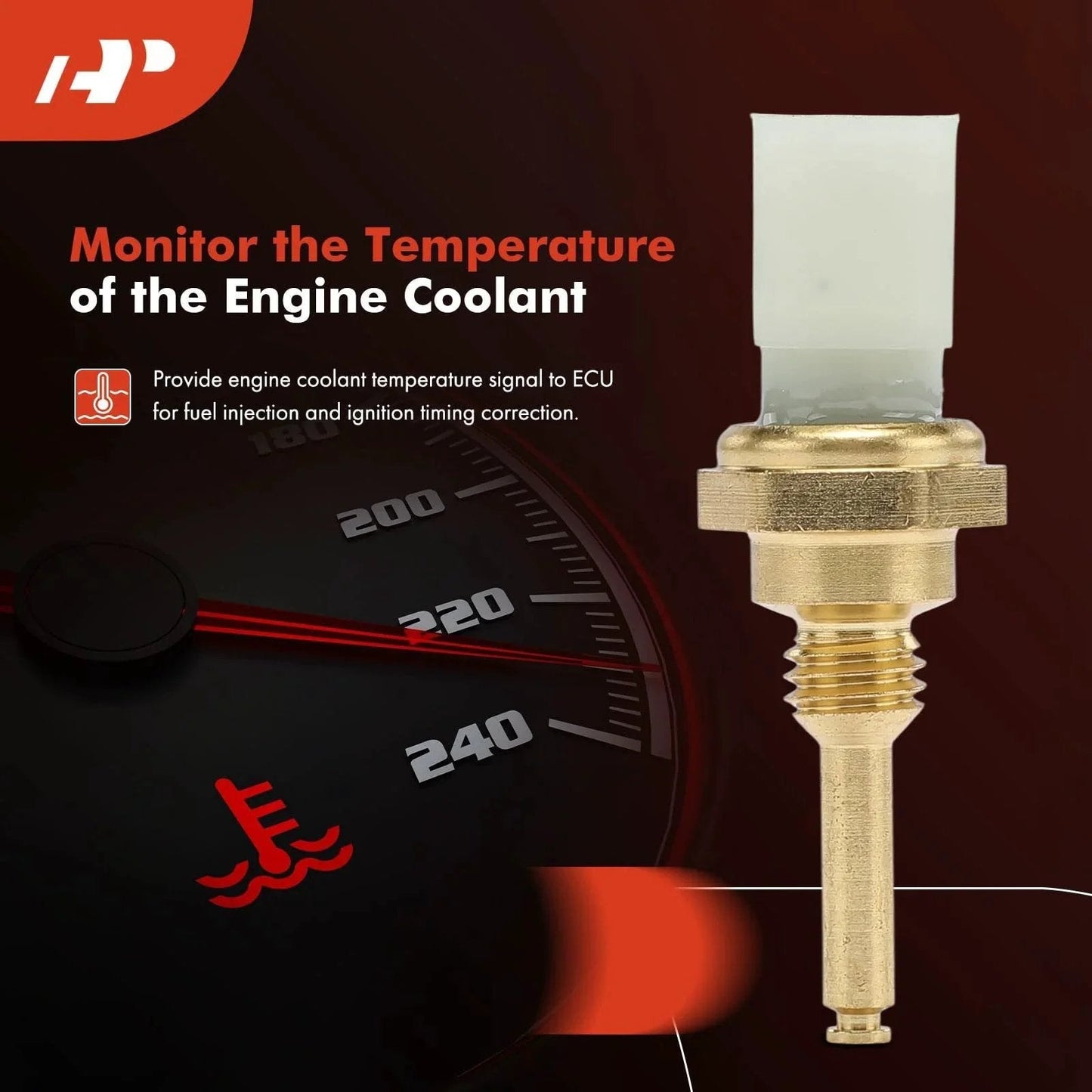 Engine Coolant Temperature Sensor 2-Pin For Ford And Lincoln Vehicles with gauge, fits various models