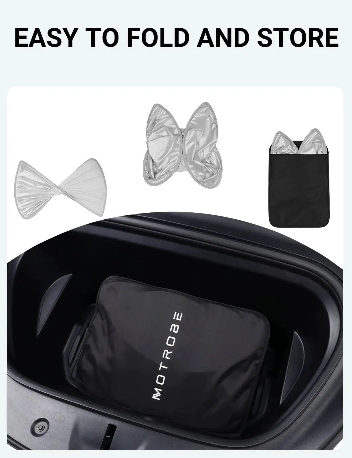 Tesla Model Y Glass Roof Sunshade With Nano Ice Coating No Gap No Sag in storage bag and folded in car trunk