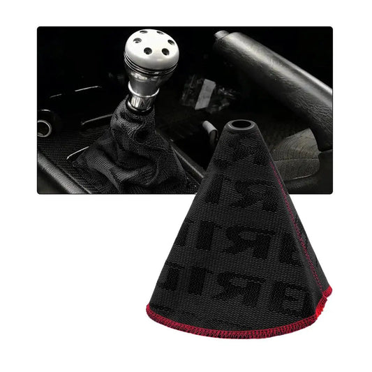 Fabric Car Shift Boot Cover Dustproof Gear Gaiter For Most Vehicles installed on gear shift with close-up view
