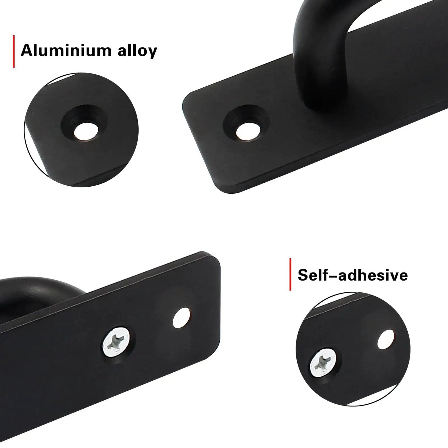 Close-up of 12 Pieces Aluminum Alloy Barn Door Handles 148mm 5.8 Inch Sliding Pulls, showing black finish and mounting details.