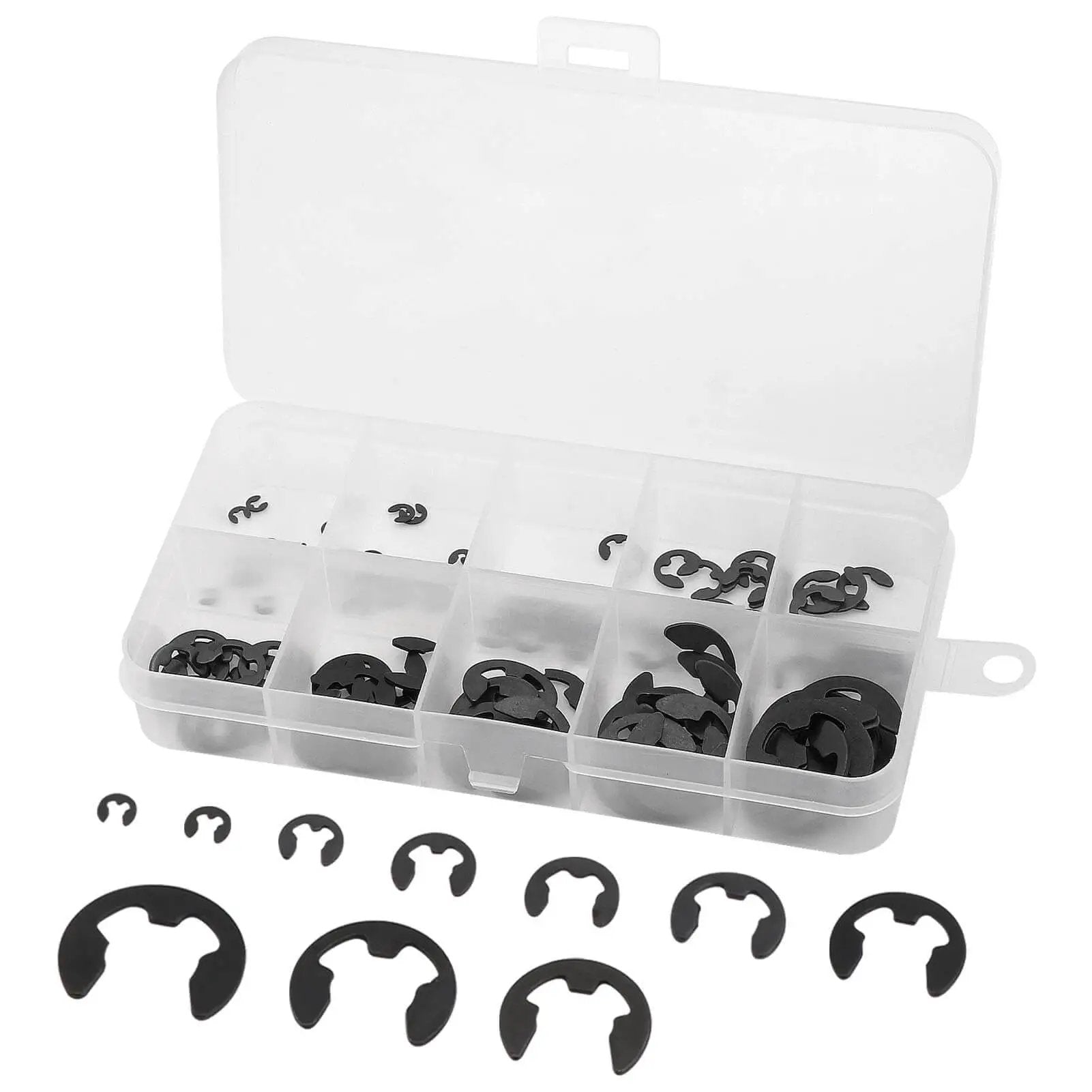 120 Pcs E Clips Assortment Set Heat Treated External Retaining Clips Manganese Steel Snap Rings Kit With 10 Sizes For Bearings Gears Pulleys And Axles Heavy Duty Maintenance