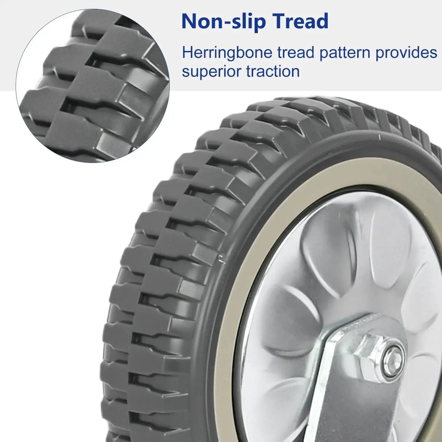 Close-up of non-slip tread on 8 Inch Solid Caster Wheels Set Of 4 with Brakes for Heavy Duty Trolleys and Workbenches Durable PVC
