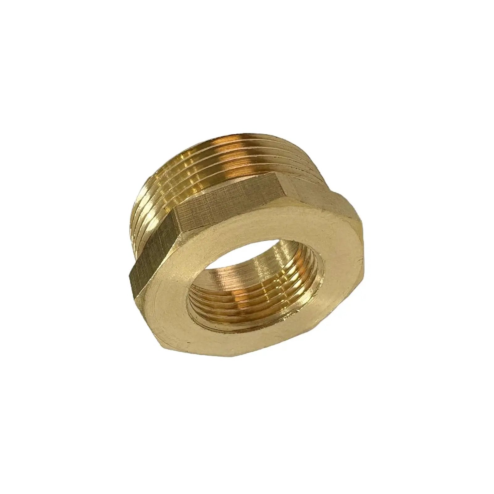 Brass Reducer Hex Bushing 1-1/4 Inch Male NPT To 3/4 Inch Female NPT Threaded Pipe Fitting, durable brass, corrosion and heat resistant.