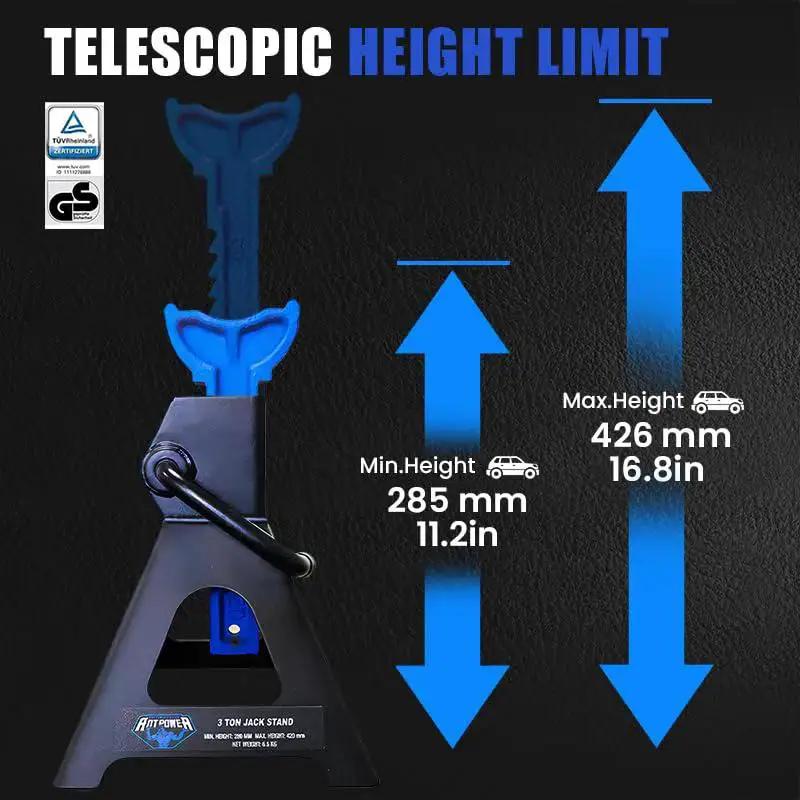 3 Ton Heavy Duty Car Jack Stands Set With Adjustable Height From 11.22 To 16.77 Inches For Lifting SUVs Small Trucks And Pickups Up To 6,000 Lb Each For Safe Automotive Maintenance