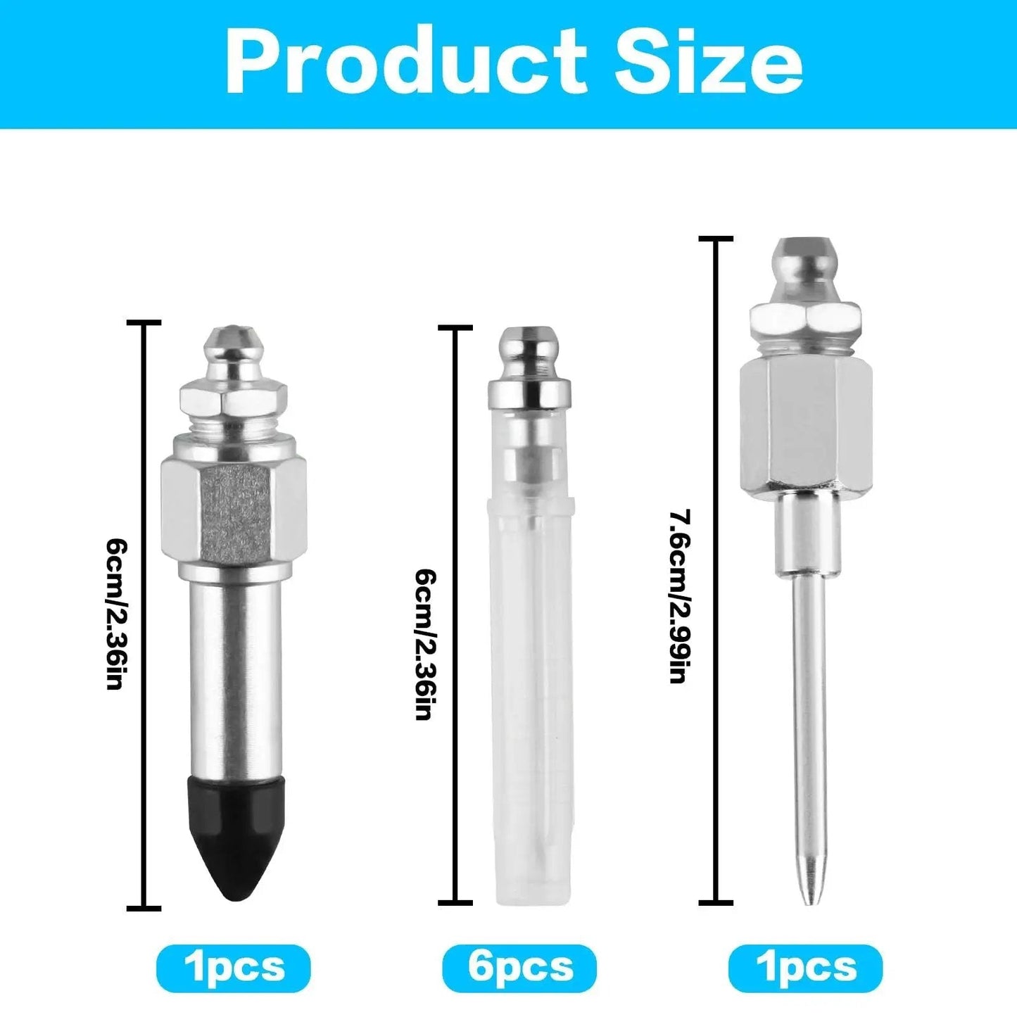 Grease Gun Needle Accessory Set Eight Pieces Including Six Injector Needles One Needle Dispenser And One Nipple Adapter For Sealed Joints 18 Gauge