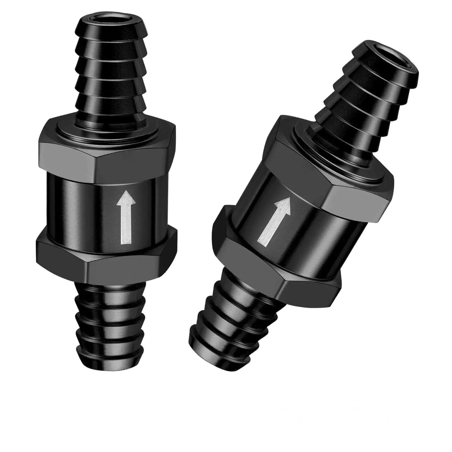 One Way Fuel Check Valve Inline Three Eighths Inch OD 10mm Non Return Diesel Gasoline Black 6061 T6 Aluminum Alloy EVIL ENERGY 2 Pack