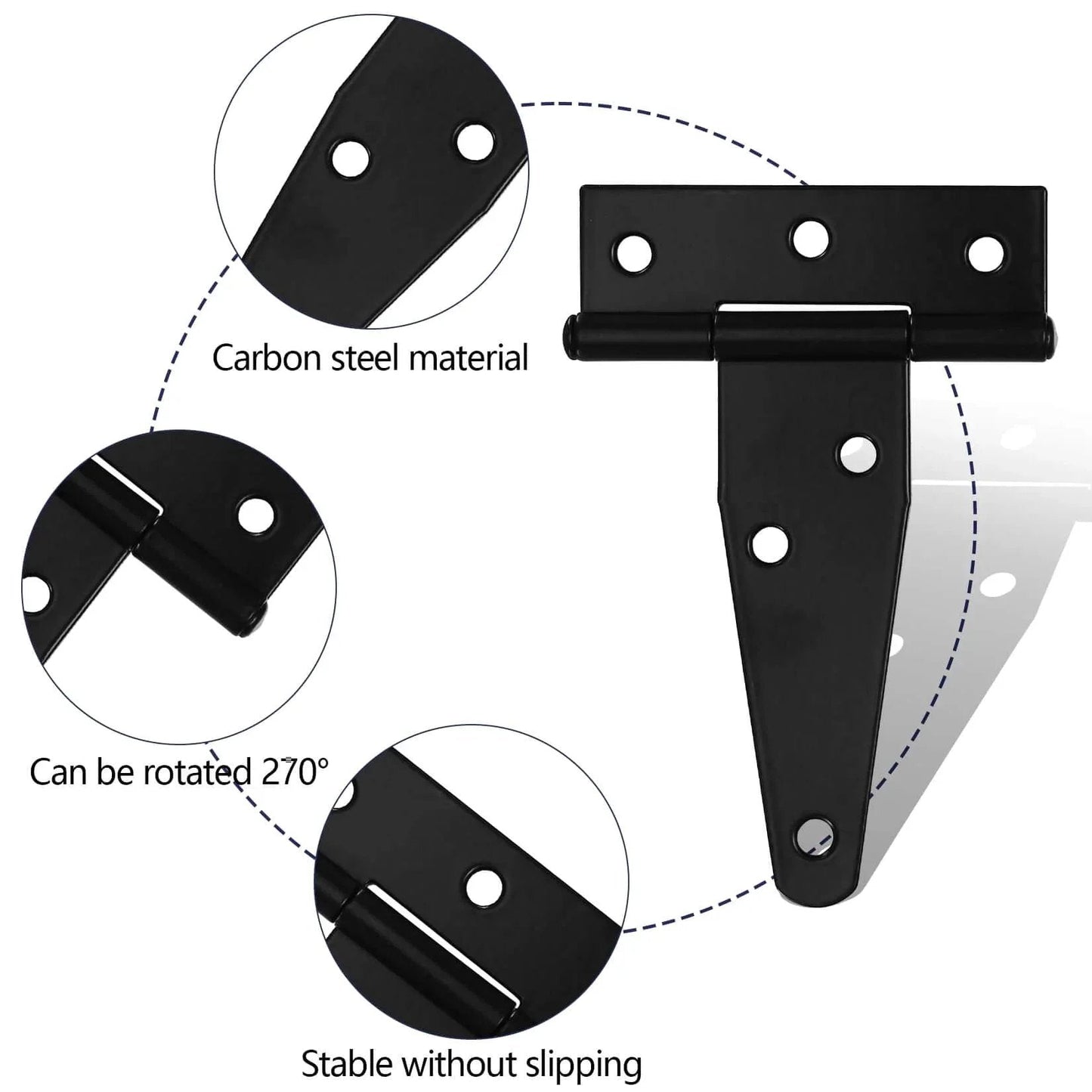 Heavy Duty T Strap Gate Hinges For Outdoor Doors Fences Barns And Sheds Black 12 Pack 3 Inch Durable Iron Hinges Galvanized Diagram
