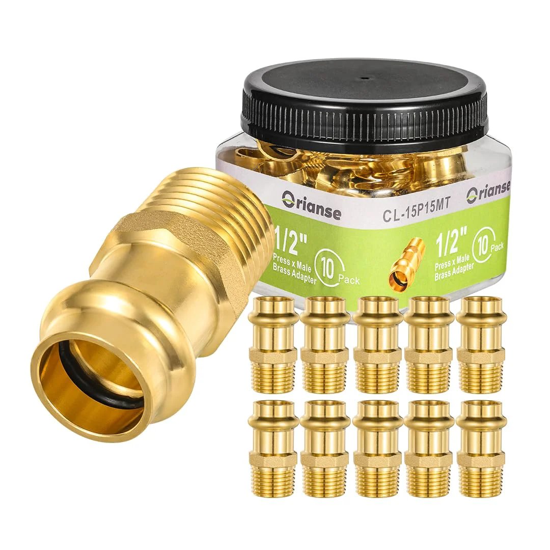 10 Pack Brass ProPress Fittings 1/2 Inch ProPress X 1/2 Inch MNPT Male Adapter Copper To NPT Pipe With EPDM O Ring For Copper And NPT Plumbing Connections