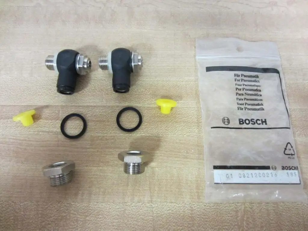 Throttle Check Valve 0821200216 Pack of 2 for Pneumatic Flow Control and Backflow Protection with accessories and packaging