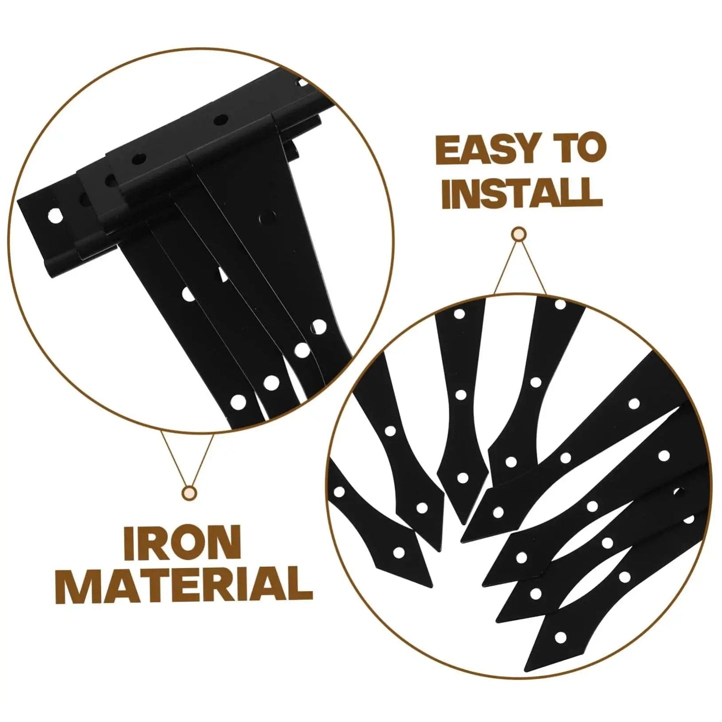 Close-up of 8 Piece Heavy Duty Iron Cabinet Hinges For Doors Tee Hinges For Kitchen Cabinets Cupboards And Outdoor Structures.
