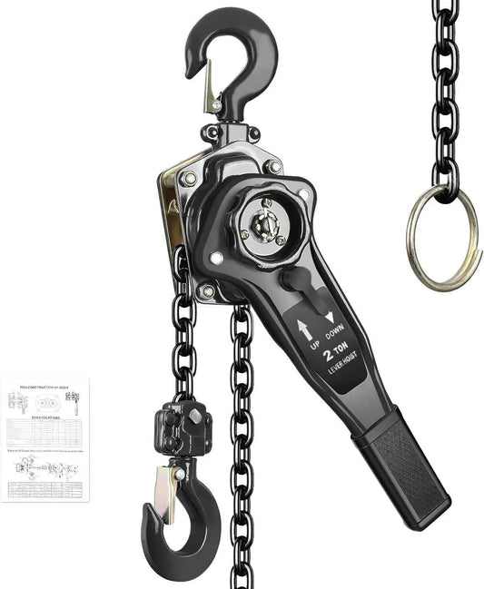 Manual Lever Chain Hoist 2 Ton Come Along 4400 Lbs Capacity 10 Ft Long Reach Galvanized G80 Carbon Steel with 360 Degree Hook