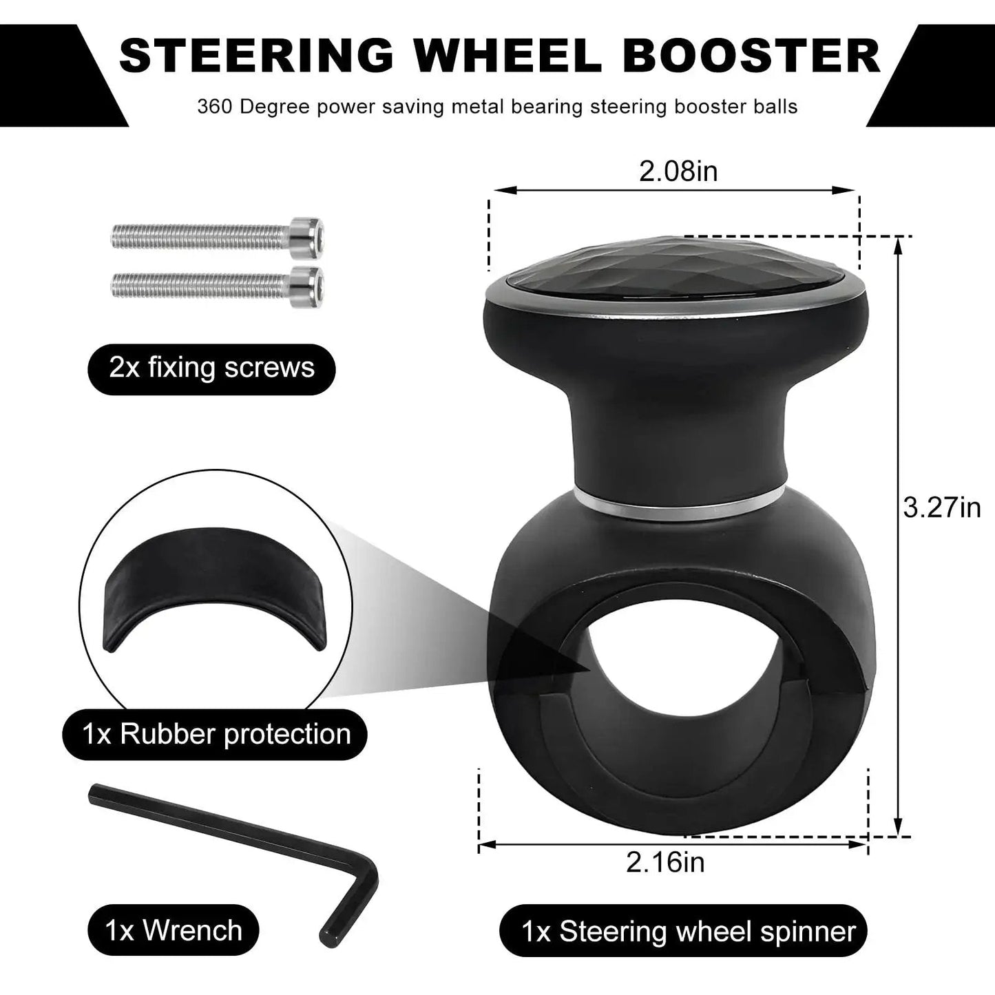 Durable Steering Wheel Spinner Knob For Easy One-Hand Driving, 360 Degree Rotation With Metal Bearing, Power Handle For Cars Trucks And Boats, ABS Shell, Smooth Turning Aid, Must-Have Car Accessory By SHMZK.
