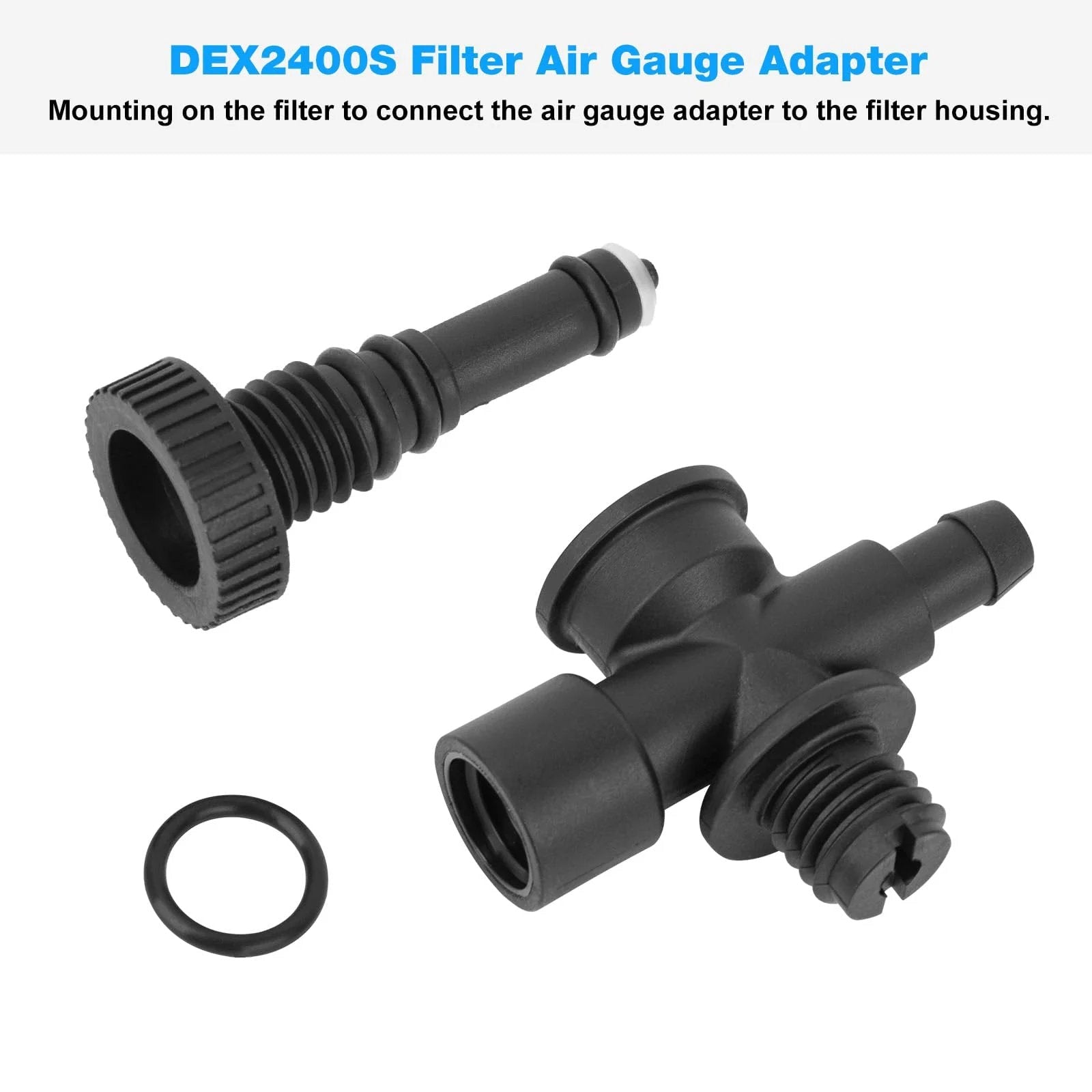 DEX2400S Sand Filter Air Relief Valve Assembly Replacement For Hayward ProGrid DE Pool Spa Filter Air Gauge Relief Adapter With O Ring Included And Easy Install Durable Replacement Part displayed with O ring and black valve components.