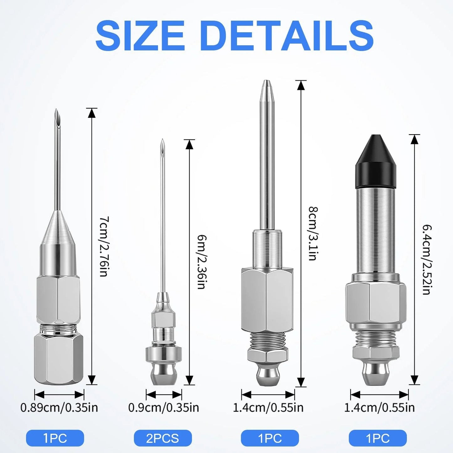 Must Have Pro Grade Grease Gun Needle Tips Kit With Two Needle Nozzles, One Dispenser, One Rubber Joint Fitting, And Detachable Tip For Narrow Tight Spaces, Durable Steel Construction For Auto, Industrial Machinery And Workshop Maintenance.